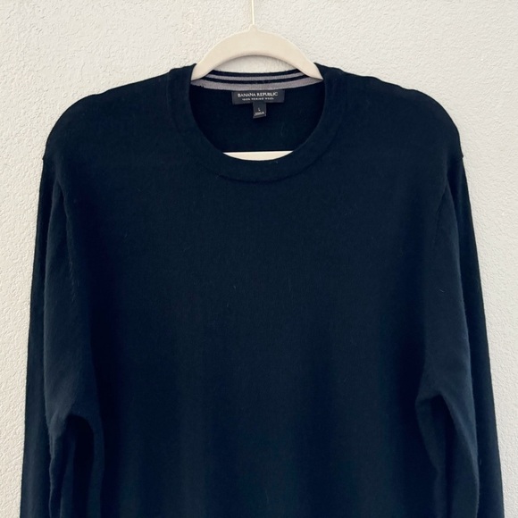 Banana Republic Pullover Sweater Merino Wool Crew Classic Minimalist Black L - Picture 4 of 11